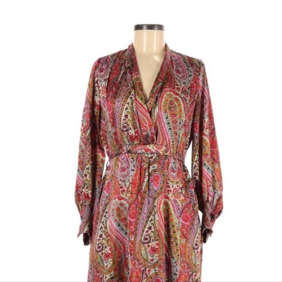 PAISLEY Faux Wrap long sleeve Zara dress - red olive cream - Picture 5 of 8